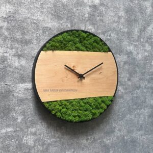 MECHOVÉ HODINY ø 30cm - olše - světle zelený sobí mech